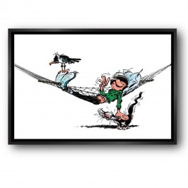 Tableau Gaston Lagaffe - Gaston dans son hamac - Caisse américaine noire