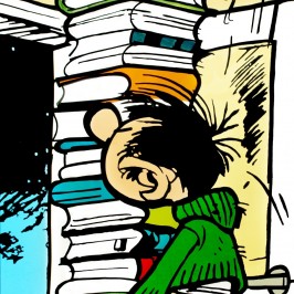 Vitrail Ateliers Loire - Franquin - Gaston et sa pile de livres