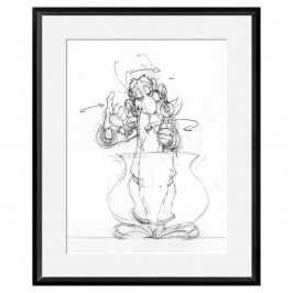 Digigraphie Astérix et Obélix, crayonné au noir - Panoramix - 40 X 50 cm - Cadre noir