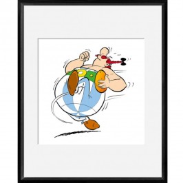 Digigraphie Astérix et Obélix - Obélix Ballon - 40 X 50 cm - Cadre noir