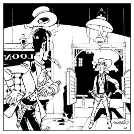 Plaque émaillée collector - Lucky Luke contre Pat Poker - version noir et blanc