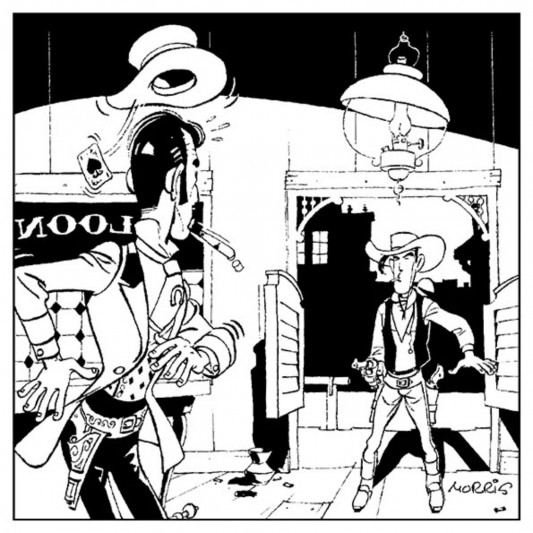 Plaque émaillée collector - Lucky Luke contre Pat Poker - version noir et blanc - principal